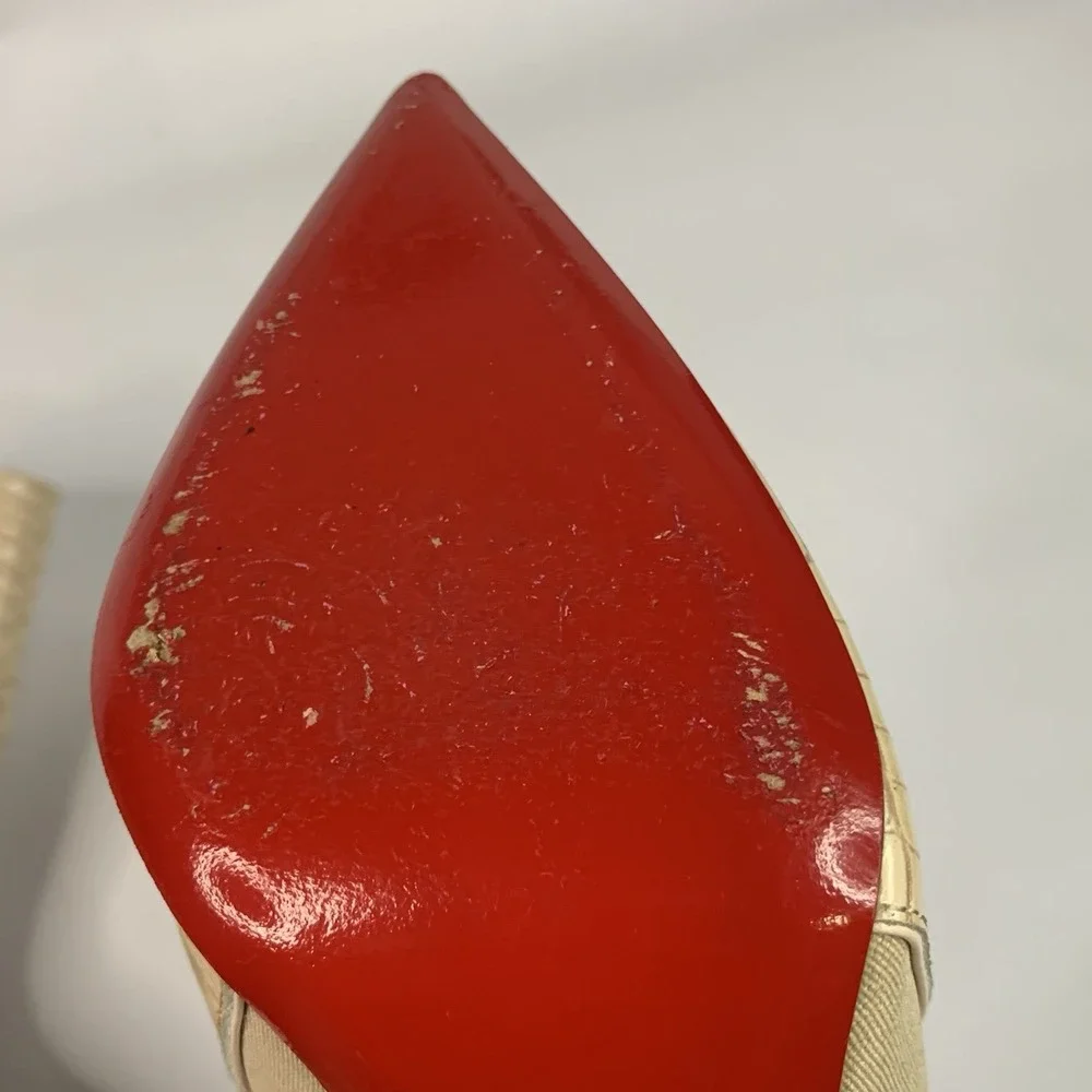 Christian Louboutin Chelsea Chick Booty 100 Calf Mini Crock Boots Leche Size 37 - Picture 8 of 14